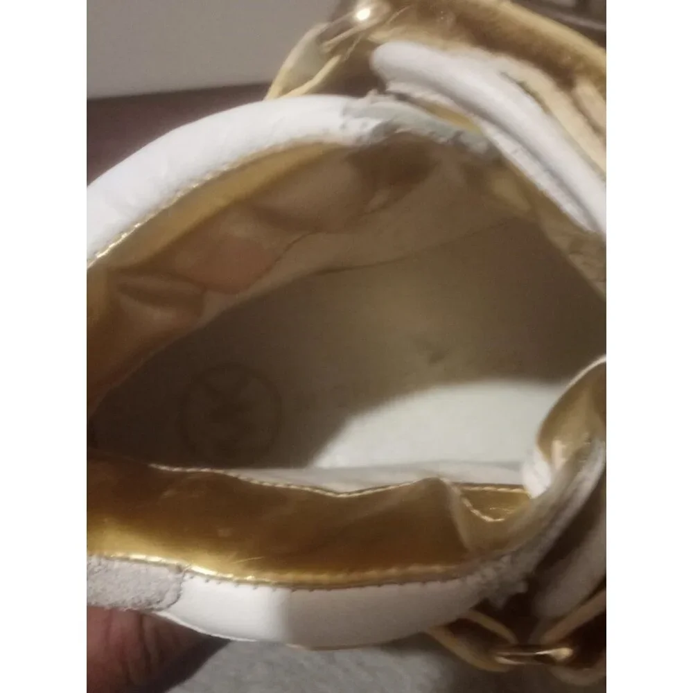Women Michael Kors Athletic Tennis Shoes hightop logo SZ 7.5M Gold/white Leather - Picture 14 of 14
